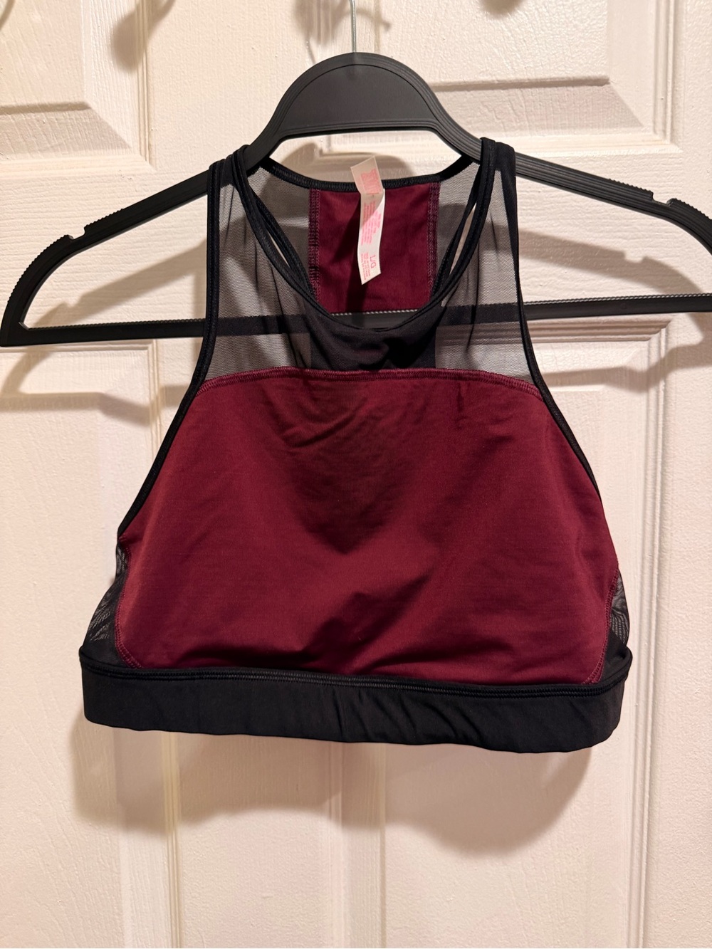 PINK Victoria's Secret High-Neck Sports Bra in Burgundy with Black Trim